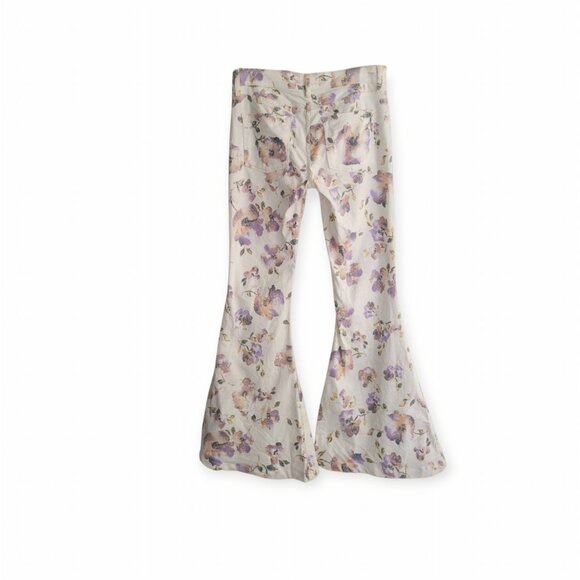 Free People Cream Lavender Floral Bohemian Flare Jeans Size 28 Phoebe Buffay - Picture 3 of 14